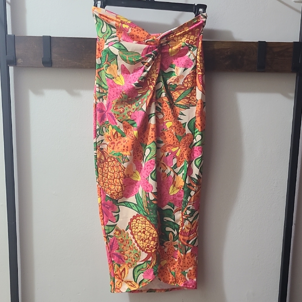 SHEIN Pink and Orange Sarong Swim Cover-Up